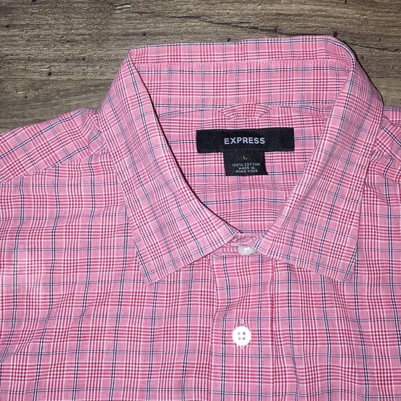 Express Red Blue Houndstooth Check Casual shirt L - Picture 1 of 3